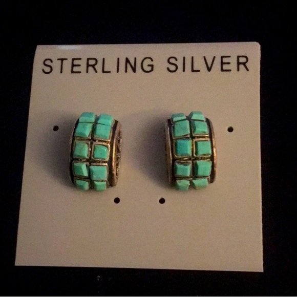 Genuine Turquoise Post Earrings - Picture 1 of 5